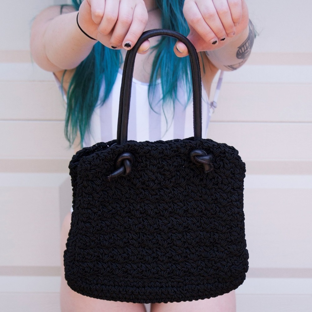 Vintage Black Carrie Forbes Hand Woven Bag